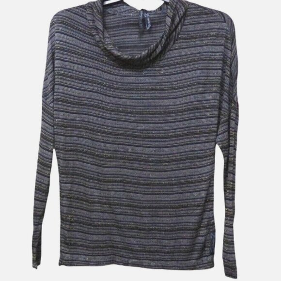 seven7 metallic stripe, cowl neck, dolman sleeve top, black, s - Picture 2 of 2